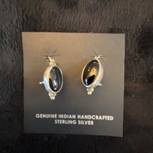 Navajo Onyx & sterling silver earrings- SIGNED